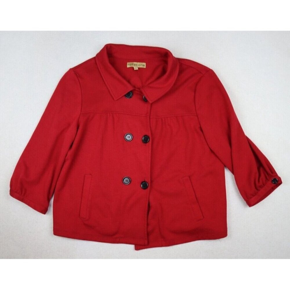 NOTATIONS - WOMEN'S RED STRETCH KNIT DOUBLE-BREASTED 3/4 SLEEVE JACKET - SIZE L